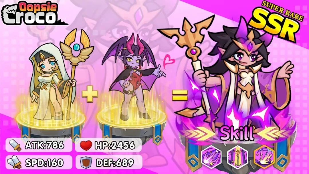 Oopsie Croco advertising creative combining two characters into an SSR character
