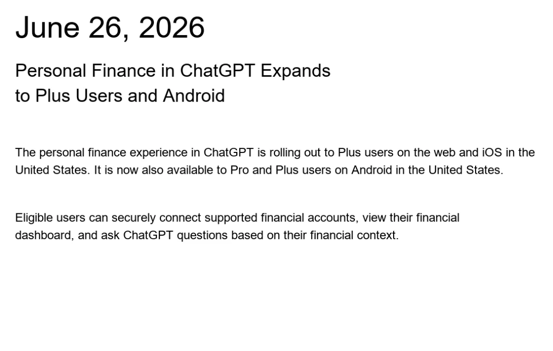 ChatGPT official release notes in June 2026